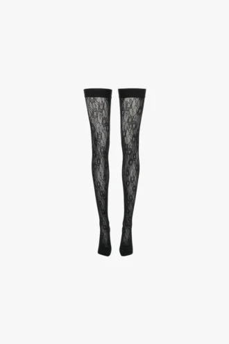 Bas autofixants en dentelle VB Monogram, couleur noire