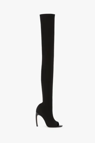 Bottes Harlow à bout ouvert en jersey stretch 100, couleur noire