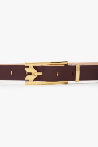 Ceinture Dorian à boucle ardillon en cuir lisse bordeaux