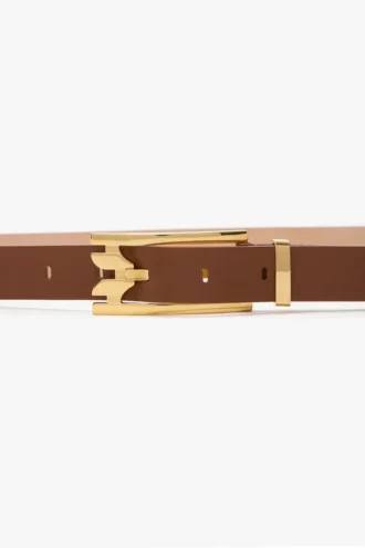Ceinture Dorian à boucle ardillon en cuir lisse brun foncé
