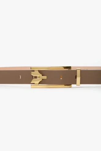Ceinture Dorian à boucle ardillon en cuir lisse gris tourterelle