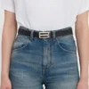 Ceinture Dorian à boucle argentée en cuir grainé noir Ceinture Dorian à boucle argentée en cuir grainé noir
