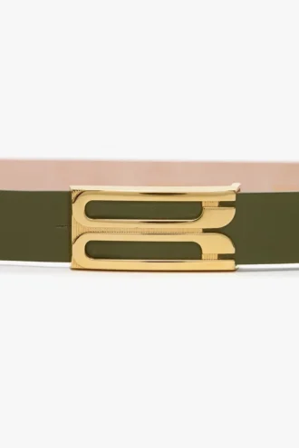 Ceinture Dorian classique en cuir lisse kaki