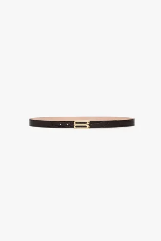 Ceinture Dorian en cuir de veau gaufré croco couleur espresso