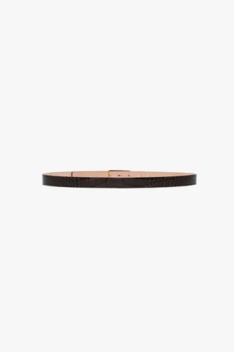 Ceinture Dorian en cuir de veau gaufré croco couleur espresso