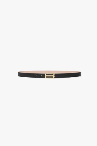 Ceinture Dorian en cuir de veau noir gaufré croco