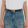 Ceinture Dorian en cuir de veau noir gaufré croco Ceinture Dorian en cuir de veau noir gaufré croco