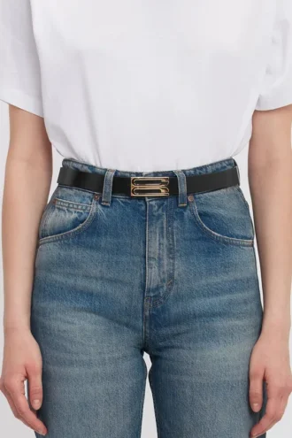 Ceinture Dorian en cuir noir brillant
