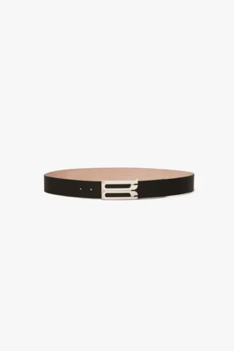 Ceinture jumbo Dorian à boucle argentée en cuir grainé noir Ceinture jumbo Dorian à boucle argentée en cuir grainé noir