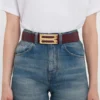 Ceinture Jumbo Dorian en cuir de veau gaufré croco bordeaux