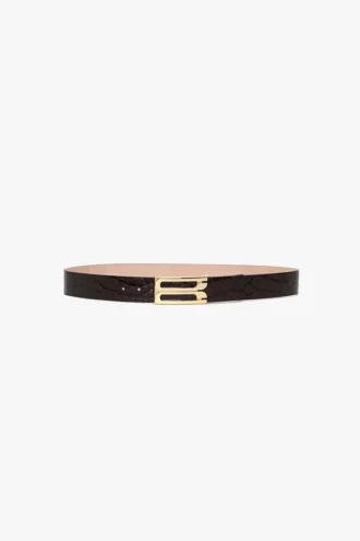 Ceinture Jumbo Dorian en cuir de veau gaufré croco couleur espresso Ceinture Jumbo Dorian en cuir de veau gaufré croco couleur espresso