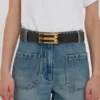 Ceinture Jumbo Dorian en cuir de veau gaufré croco couleur espresso Ceinture Jumbo Dorian en cuir de veau gaufré croco couleur espresso