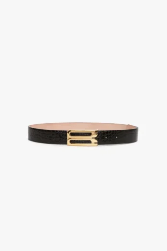 Ceinture Jumbo Dorian en cuir de veau gaufré croco noir Ceinture Jumbo Dorian en cuir de veau gaufré croco noir