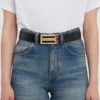 Ceinture Jumbo Dorian en cuir de veau gaufré croco noir Ceinture Jumbo Dorian en cuir de veau gaufré croco noir