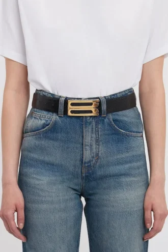 Ceinture Jumbo Dorian en cuir de veau gaufré croco noir Ceinture Jumbo Dorian en cuir de veau gaufré croco noir