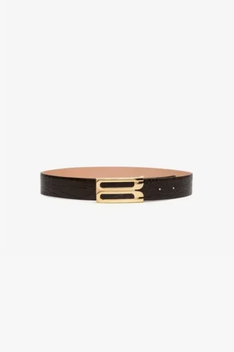 Ceinture Jumbo Dorian en cuir gaufré croco chocolat