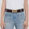 Ceinture Jumbo Dorian en cuir gaufré croco chocolat Ceinture Jumbo Dorian en cuir gaufré croco chocolat