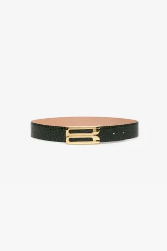 Ceinture Jumbo Dorian en cuir gaufré imitation crocodile Dark Forest