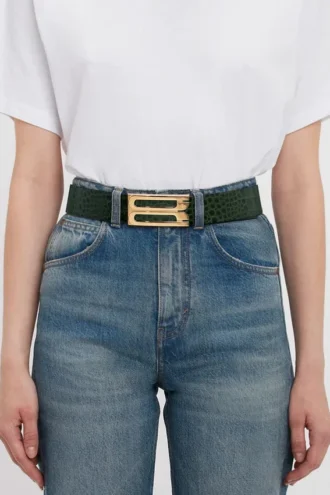 Ceinture Jumbo Dorian en cuir gaufré imitation crocodile Dark Forest