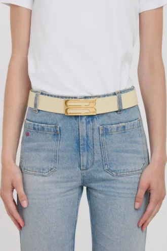 Ceinture Jumbo Dorian en cuir grainé ivoire
