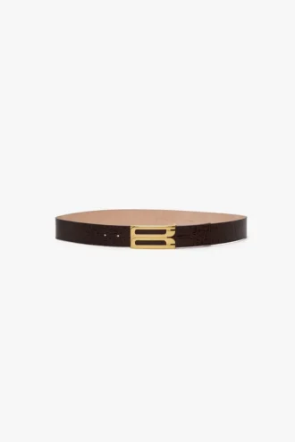 Ceinture Jumbo Dorian en cuir marron foncé gaufré croco