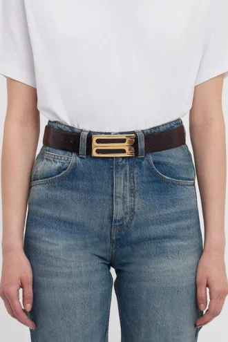 Ceinture Jumbo Dorian en cuir marron foncé gaufré croco