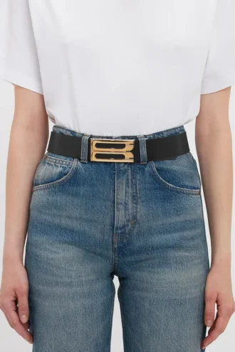 Ceinture Jumbo Dorian en cuir noir brillant