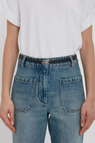 Ceinture Micro Dorian à boucle argentée en cuir grainé noir