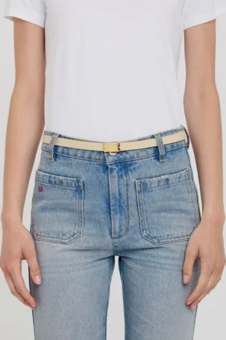 Ceinture Micro Dorian en cuir grainé ivoire Ceinture Micro Dorian en cuir grainé ivoire