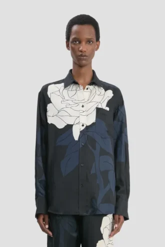 Chemise pyjama à imprimé floral bleu marine foncé