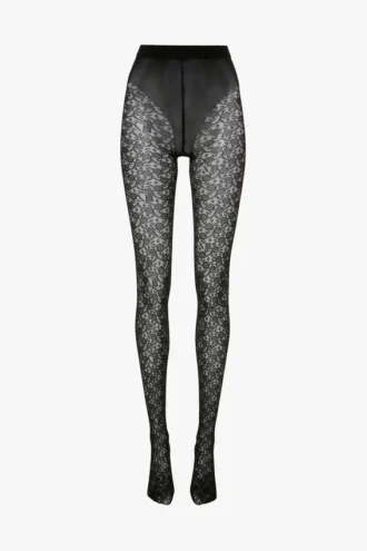 Collants en dentelle monogrammés, noir