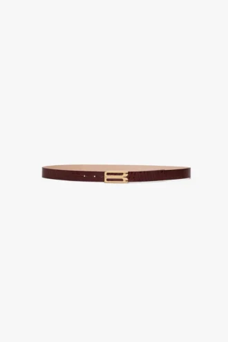 Ceinture Dorian en cuir de veau gaufré croco bordeaux