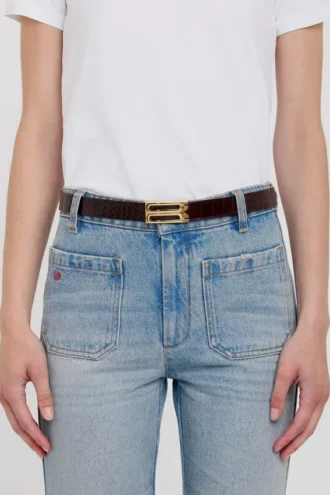Ceinture Dorian en cuir de veau gaufré croco bordeaux