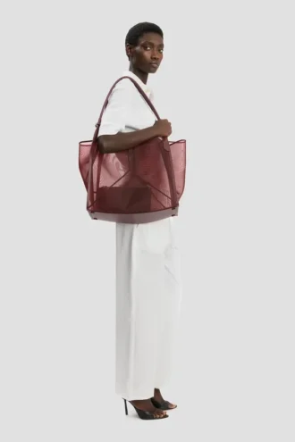 Grand sac cabas Victoria en maille bordeaux