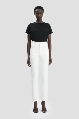Jean slim taille haute en blanc délavé