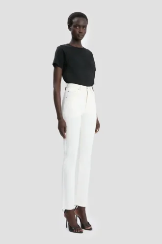 Jean slim taille haute en blanc délavé