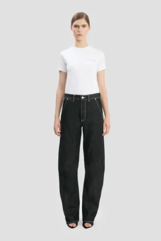 Jeans ample torsadés noirs délavés