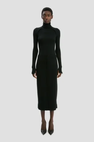 Jupe midi à boutons en noir