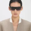 Lunettes de soleil sculptées en métal et acétate avec monture plate