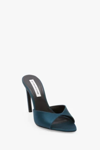 Mules Harlow 100 en satin bleu sarcelle