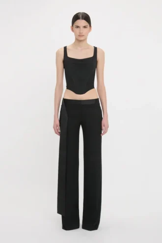 Pantalon à ceinture en satin noir