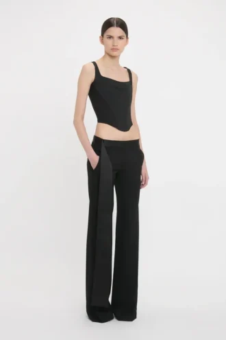 Pantalon à ceinture en satin noir