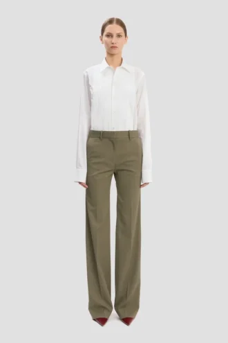 Pantalon droit ajusté en mélange de laine couleur sauge