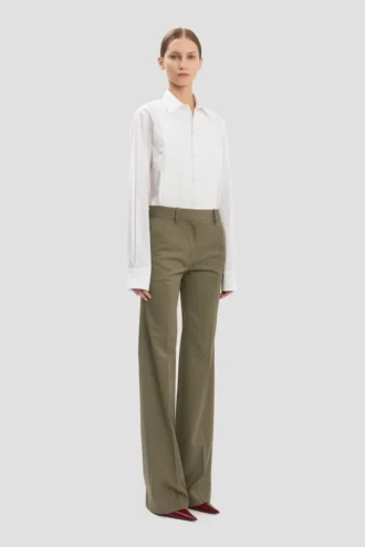 Pantalon droit ajusté en mélange de laine couleur sauge