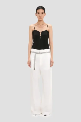Pantalon droit à revers, couleur blanc cassé Pantalon droit à revers, couleur blanc cassé