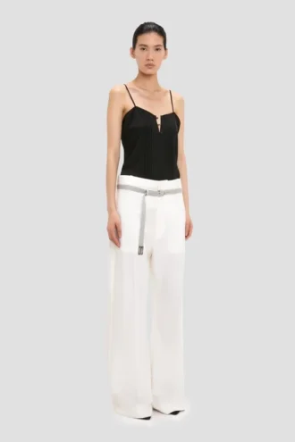 Pantalon droit à revers, couleur blanc cassé Pantalon droit à revers, couleur blanc cassé