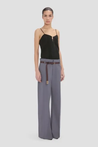 Pantalon droit à revers, couleur silex Pantalon droit à revers, couleur silex