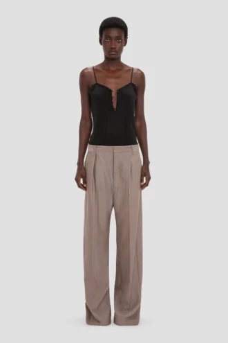 Pantalon à taille plissée en couleur limestone