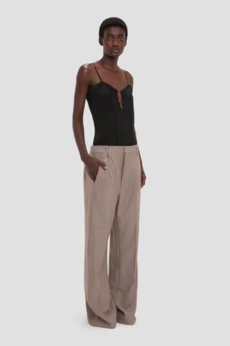 Pantalon à taille plissée en couleur limestone