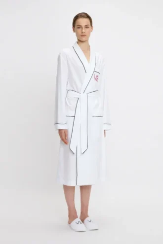 Peignoir de pyjama à passepoil blanc Peignoir de pyjama à passepoil blanc